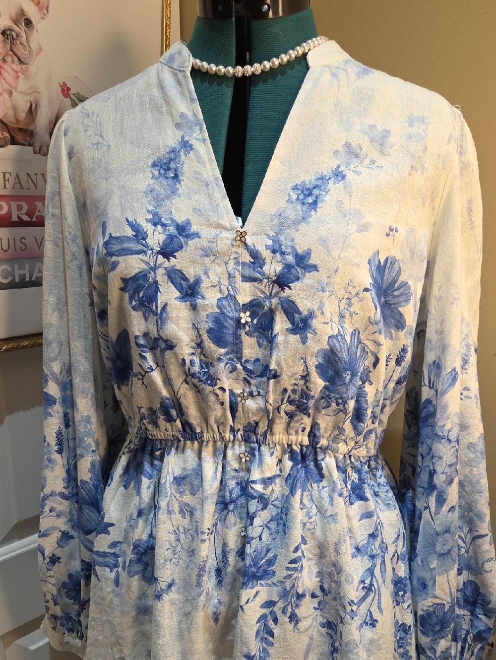 Nwt Large Calypso Blue and White Floral Midi Dress - Picture 2 of 16